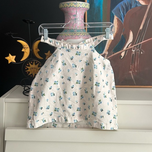 NWT WE WORE WHAT Cream Floral Cut Out Mini Skirt Denim Ivory Watercolor Ditsy M - Picture 1 of 16